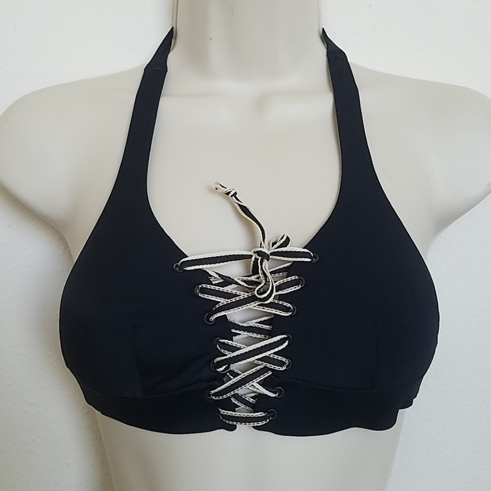 Black lace-up bikini top